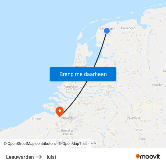 Leeuwarden to Hulst map