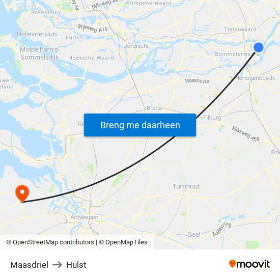 Maasdriel to Hulst map