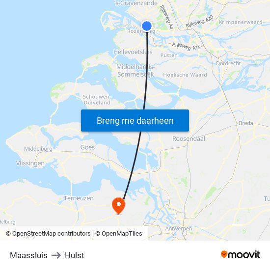 Maassluis to Hulst map