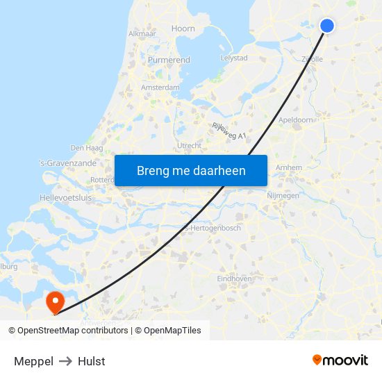 Meppel to Hulst map