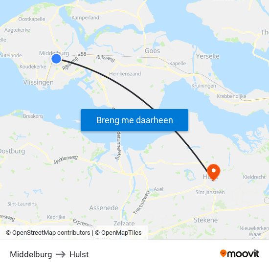 Middelburg to Hulst map
