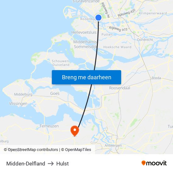 Midden-Delfland to Hulst map