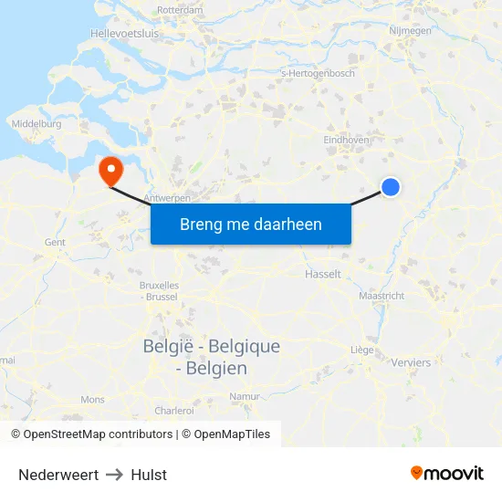 Nederweert to Hulst map