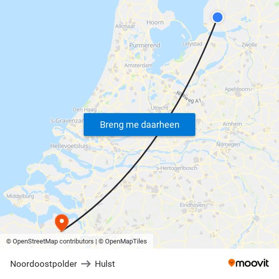 Noordoostpolder to Hulst map