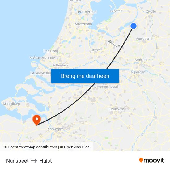 Nunspeet to Hulst map