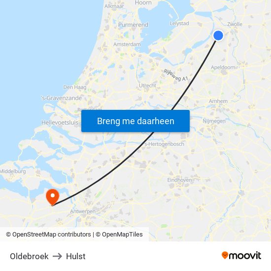 Oldebroek to Hulst map