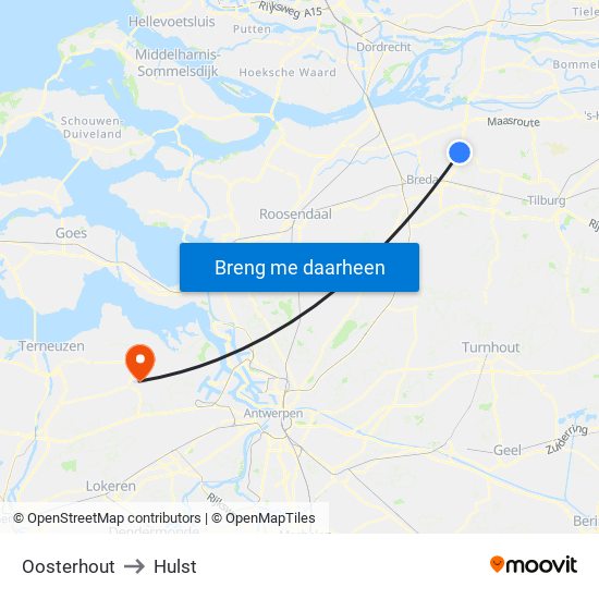 Oosterhout to Hulst map