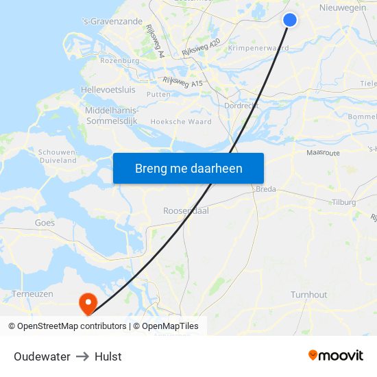 Oudewater to Hulst map