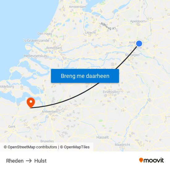 Rheden to Hulst map