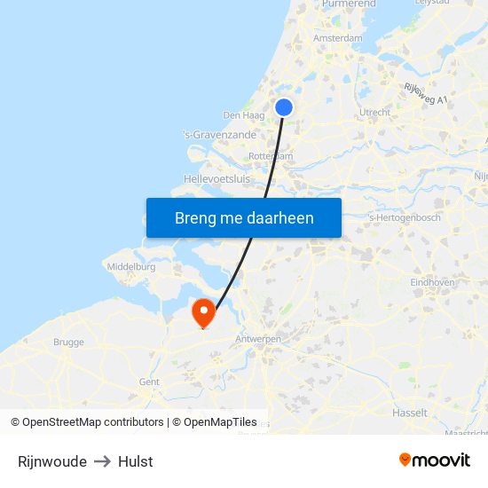 Rijnwoude to Hulst map