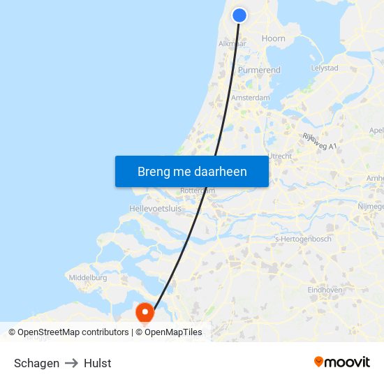 Schagen to Hulst map