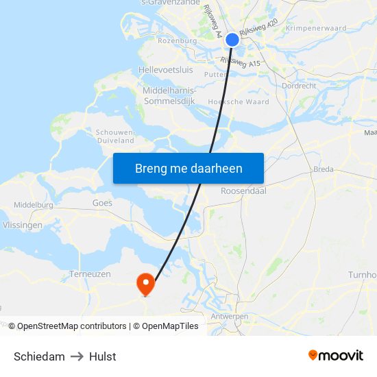 Schiedam to Hulst map