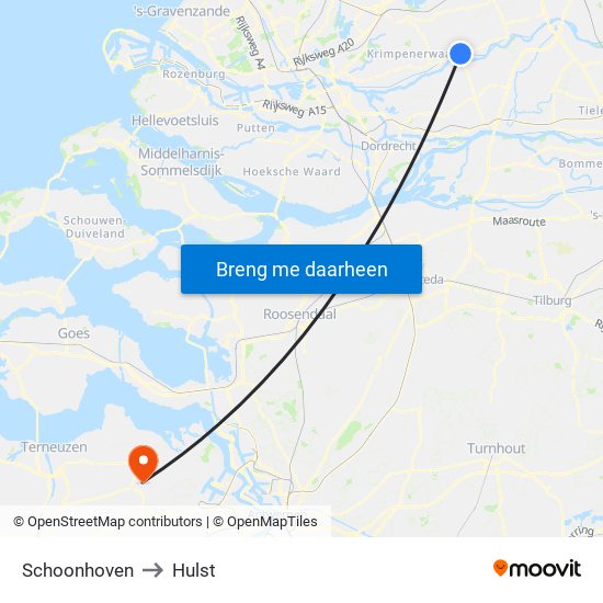 Schoonhoven to Hulst map