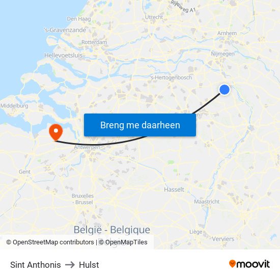 Sint Anthonis to Hulst map