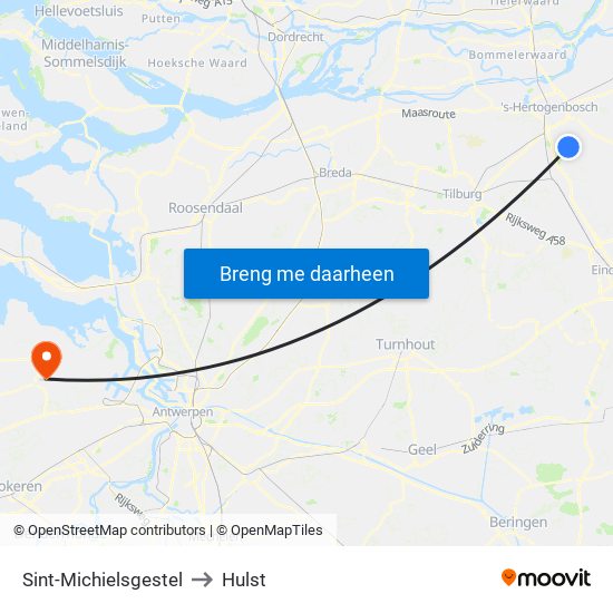 Sint-Michielsgestel to Hulst map