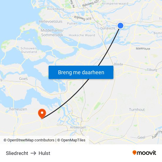 Sliedrecht to Hulst map