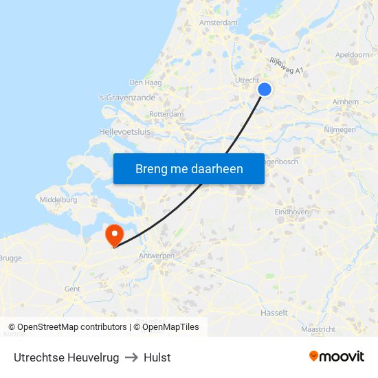 Utrechtse Heuvelrug to Hulst map
