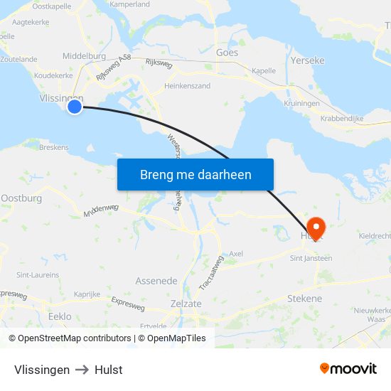 Vlissingen to Hulst map