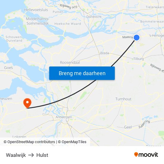 Waalwijk to Hulst map