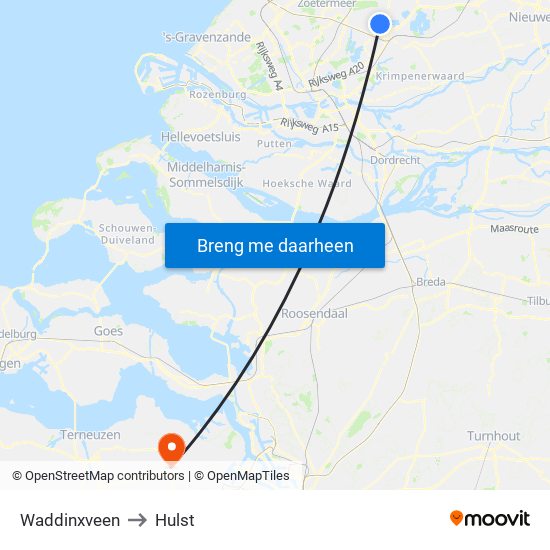Waddinxveen to Hulst map