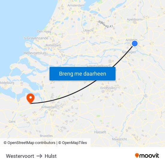 Westervoort to Hulst map