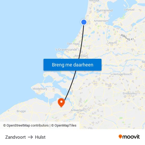 Zandvoort to Hulst map