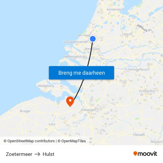 Zoetermeer to Hulst map