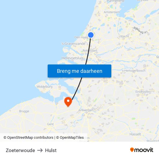 Zoeterwoude to Hulst map