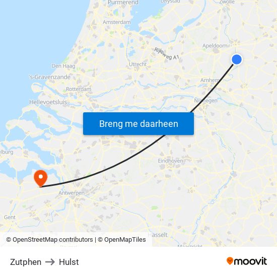 Zutphen to Hulst map