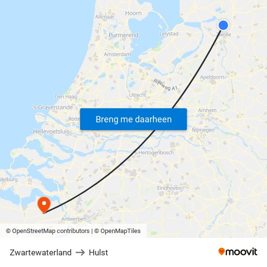 Zwartewaterland to Hulst map