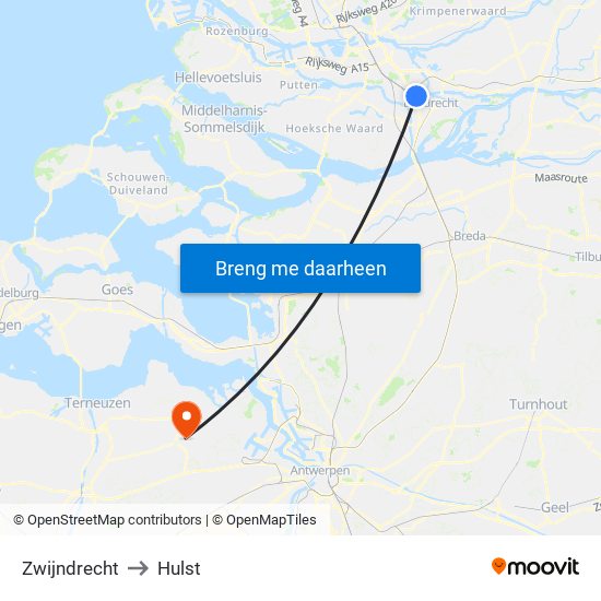 Zwijndrecht to Hulst map