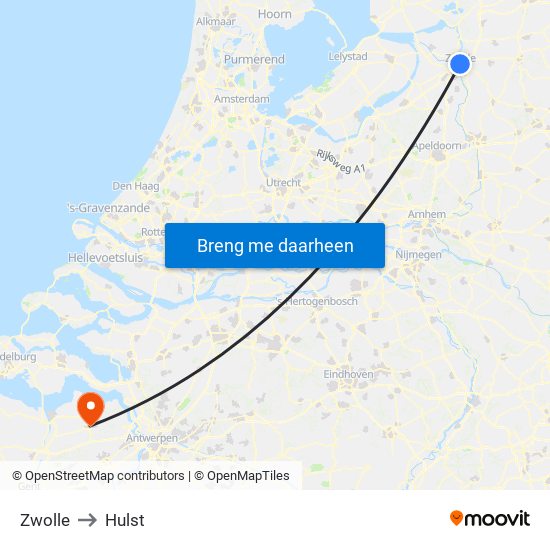 Zwolle to Hulst map