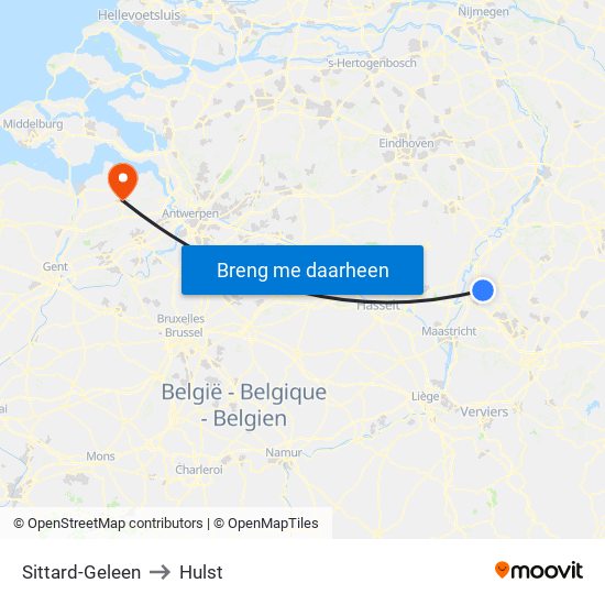 Sittard-Geleen to Hulst map