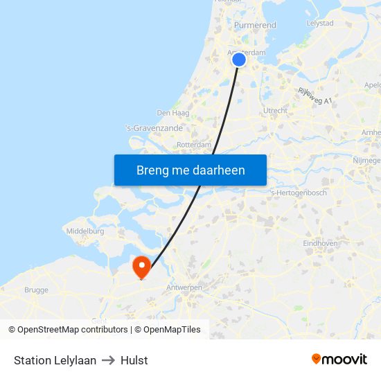 Station Lelylaan to Hulst map