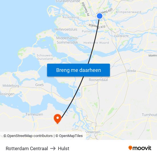 Rotterdam Centraal to Hulst map