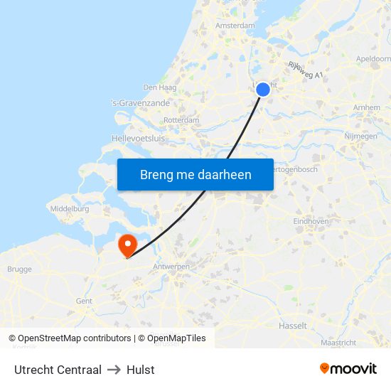 Utrecht Centraal to Hulst map