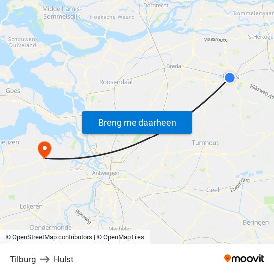 Tilburg to Hulst map