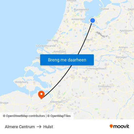 Almere Centrum to Hulst map