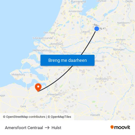 Amersfoort Centraal to Hulst map