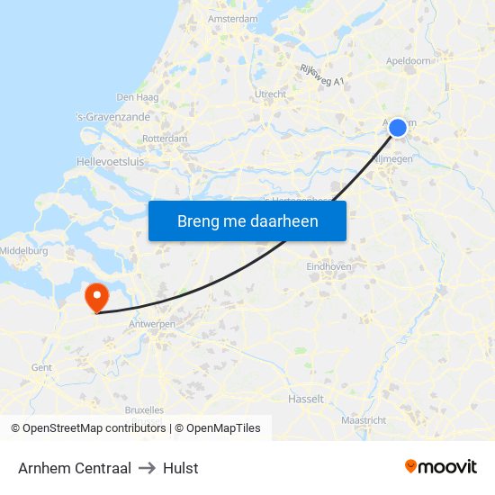 Arnhem Centraal to Hulst map