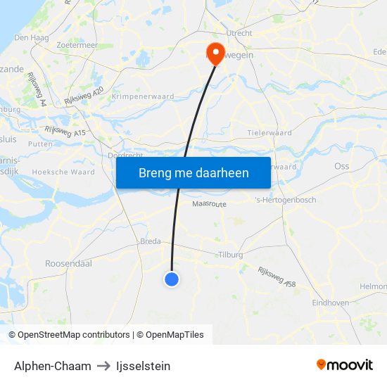 Alphen-Chaam to Ijsselstein map