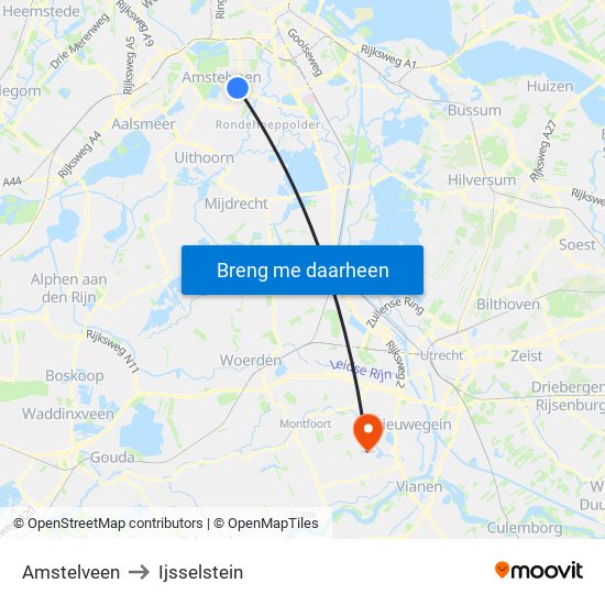 Amstelveen to Ijsselstein map