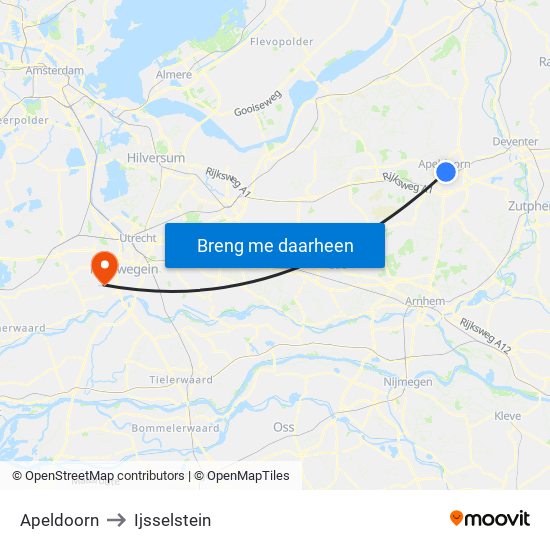 Apeldoorn to Ijsselstein map