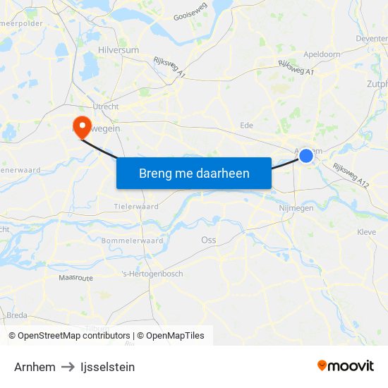 Arnhem to Ijsselstein map