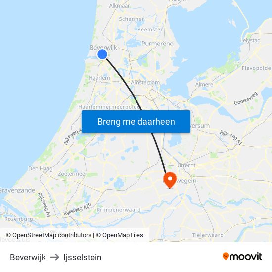 Beverwijk to Ijsselstein map