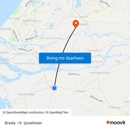 Breda to Ijsselstein map