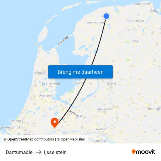 Dantumadiel to Ijsselstein map