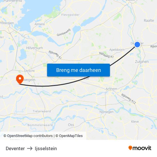 Deventer to Ijsselstein map