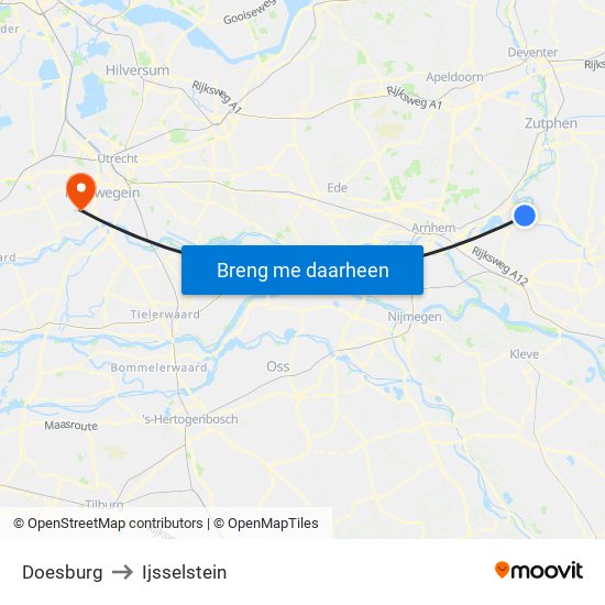 Doesburg to Ijsselstein map