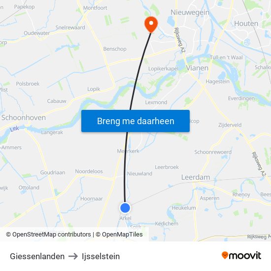 Giessenlanden to Ijsselstein map